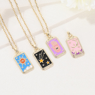European and American tarot street hip hop pendant copper plated real gold drop oil tag Devil eye Starry Sky single pendant accessories