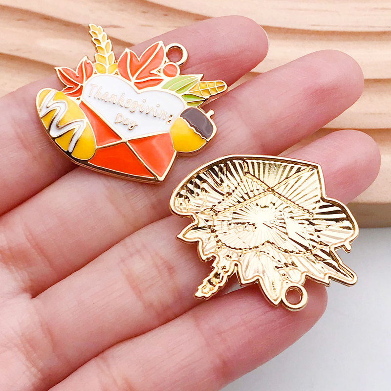 クロスボーダー新しい感謝祭カエデの葉ハリネズミ七面鳥ペンダント diy オイル滴合金ジュエリーアクセサリーイヤリングペンダント|undefined
