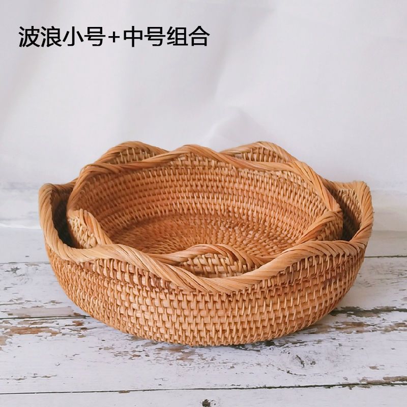 Cestas de almacenamiento de frutas de caña trenzadas vietnamitas canasta de sala de estar casera de bocadillos cestas de dulces creativas canasta de frutas secas caja