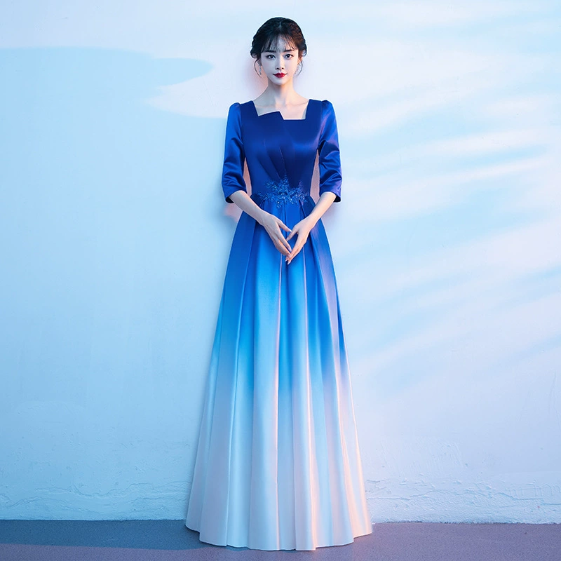 Одежда для выступления хора китайской музыки, женская длинная юбка, элегантное платье ведущего, одежда для выступления сценического хора, одежда для выступления для взрослых