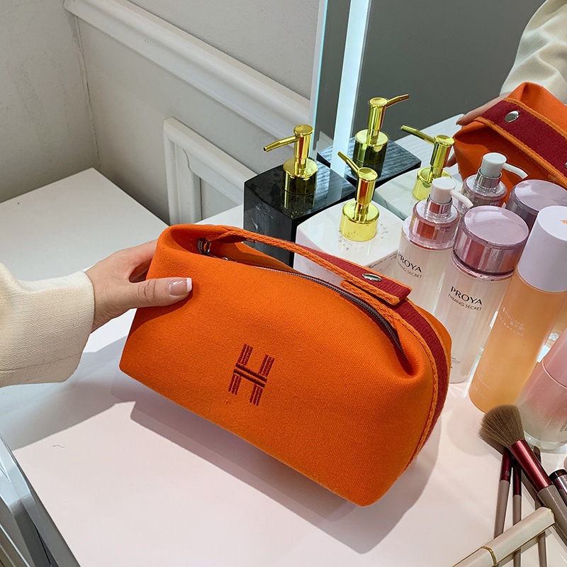 Bolsa de cosméticos de gran capacidad, brochas de maquillaje, productos para el cuidado de la piel, bolsa suave de mano, portátil, elegante, neceser para estudiantes, almacenamiento al por mayor