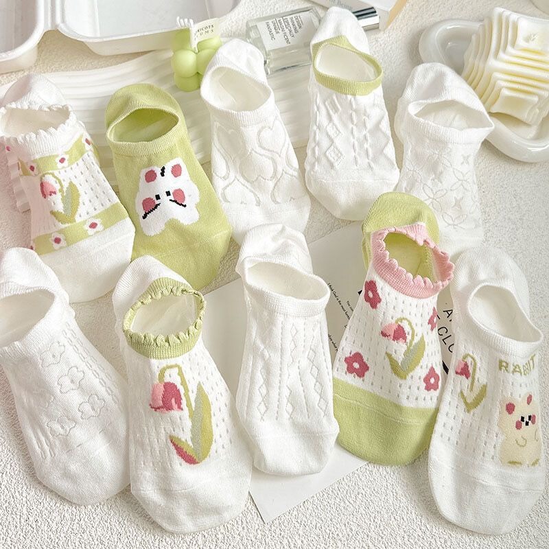 Cartoon Cute Rabbit Boat Socks Summer Thin Mesh Breathable Invisible Socks Women's High Heel Shallow Socks