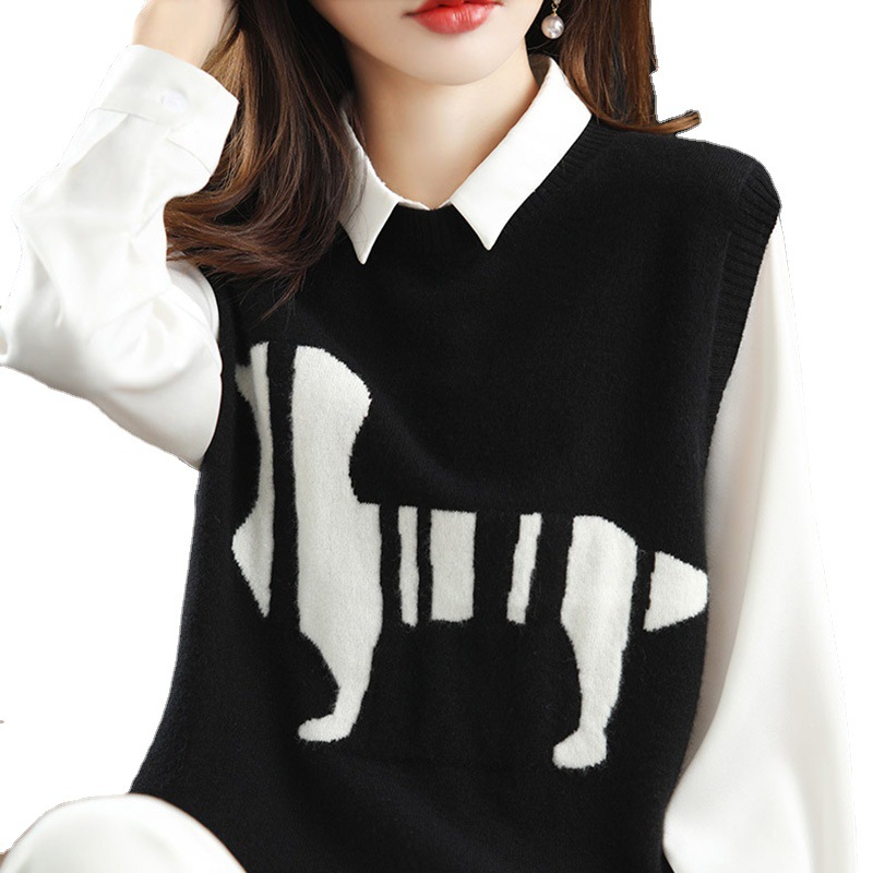 Apilado Chaleco de punto las mujeres sin mangas suelta chaleco primavera y otoño 2024 nuevo estilo preppy suéter chaleco exterior superior image 6
