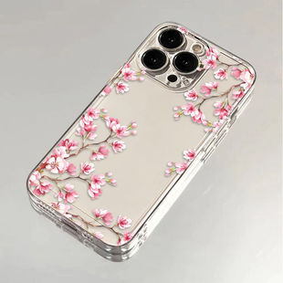 Super beautiful pink cherry blossom for iPhone16promax apple 14 mobile phone case 12/13 fine hole 11 all-inclusive xs