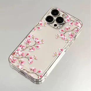 Чехол для телефона (Apple iPhone 7–17 Pro Max) фуксия цветок сакуры, прозрачные вырезы точной подгонки