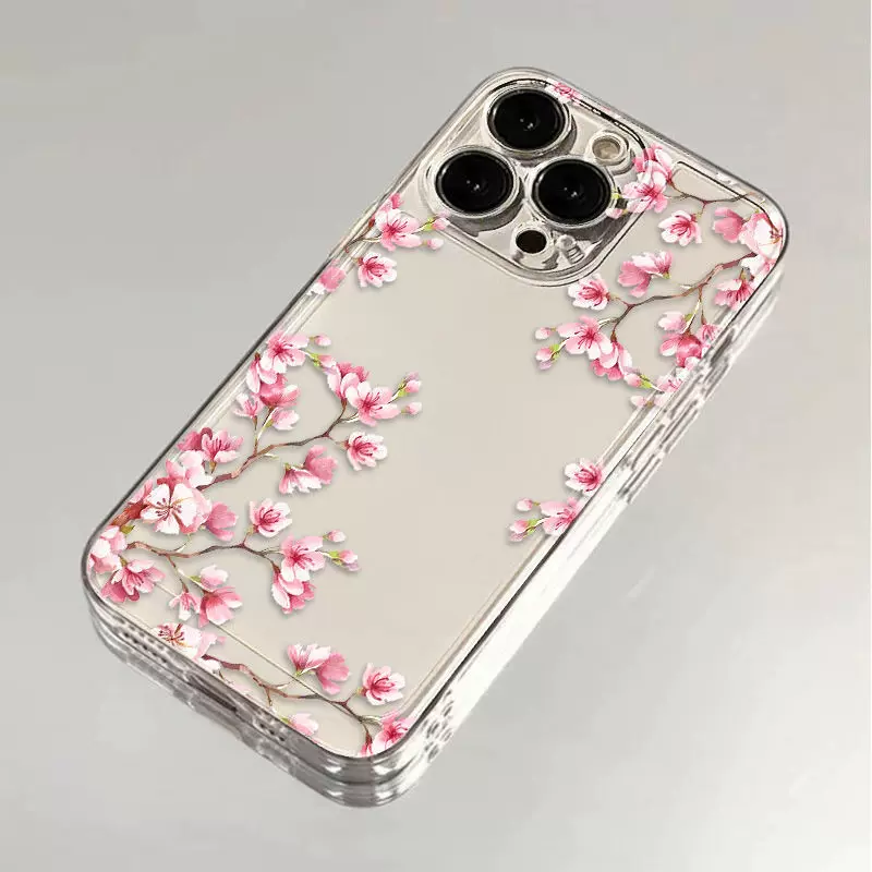 Чехол для телефона (Apple iPhone 7–17 Pro Max) фуксия цветок сакуры, прозрачные вырезы точной подгонки