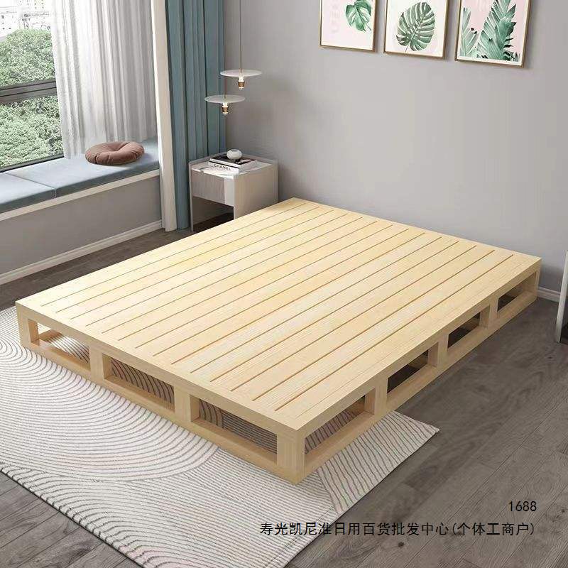 Solid wood bed with a hardboard mattress, a slatted frame, a floor-standing design, and a waist-supporting bed board; Japanese-style low bed with no headboard, a tatami mat, and a bed frame Solid wood bed with a hardboard mattress, a slatted frame, a floor-standing design, and a waist-supporting bed board; Japanese-style low bed with no headboard, a tatami mat, and a bed frame