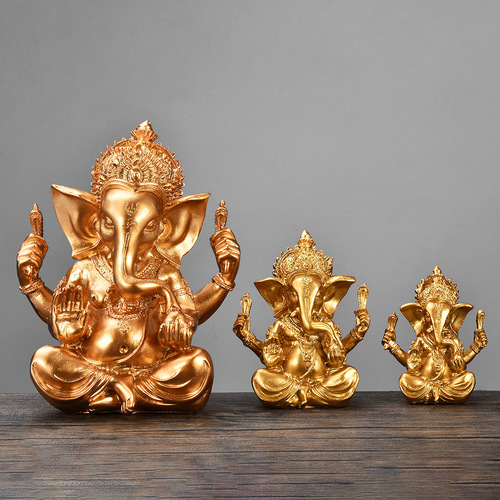 Cross-border Southeast Asian Buddha religious figurine gold-plated lotus elephant resin sandstone craft ornament