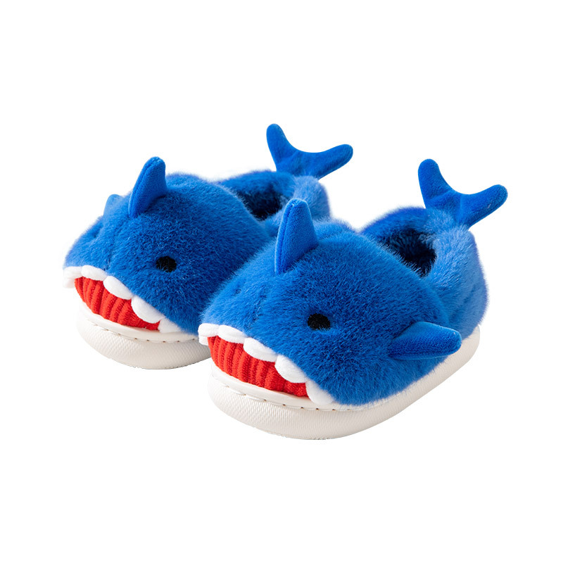 Qidan Shoes Factory Zapatillas de algodón de dibujos animados para niños Shark invierno lindo interior fondo grueso cálido lana zapatillas de felpa al por mayor