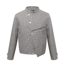 格纹立领外套宽松复古美式不规则排扣开衫小格子夹克春秋男士个性