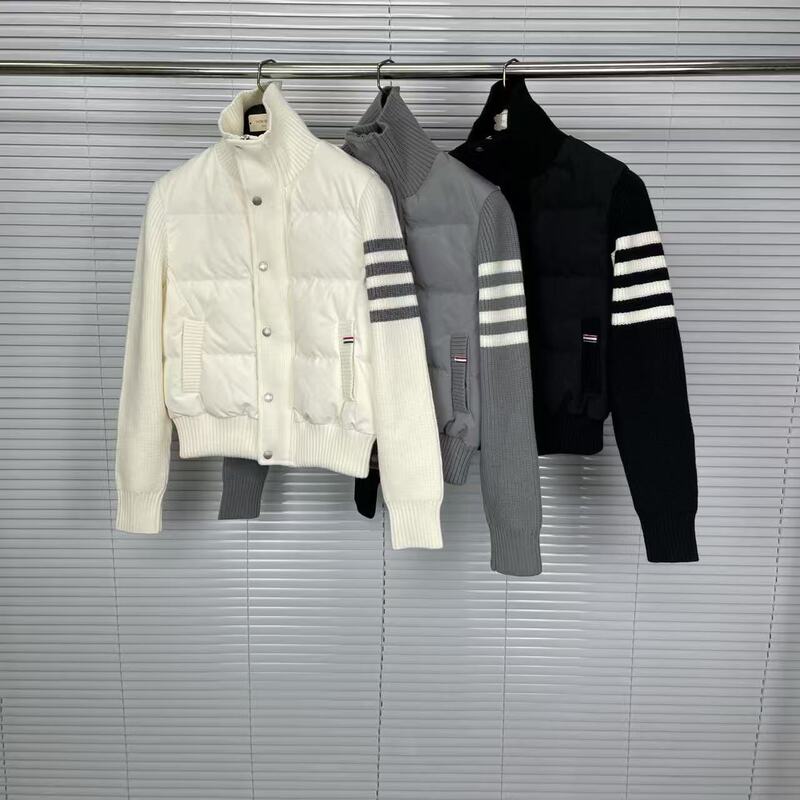tb factory direct sales winter new classic four-stripe high-neck college style wool patchwork down jacket for women tb factory direct sales winter new classic four-stripe high-neck college style wool patchwork down jacket for women