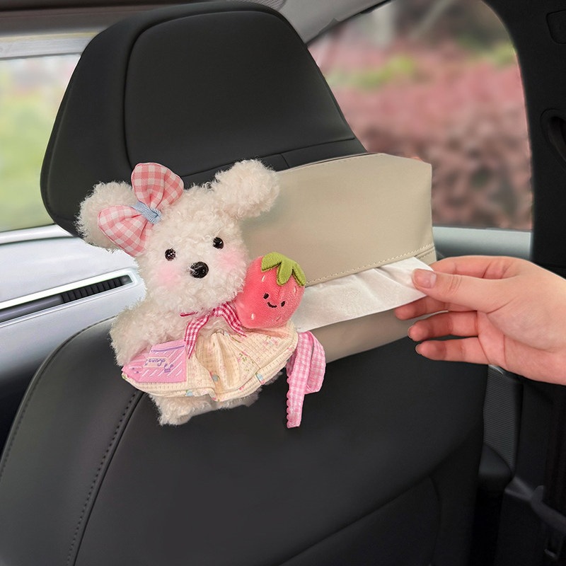 2026 New Model Car Tissue Box, Car-Mounted Hanging Tissue Bag, Headrest Tissue Box for Car, Front and Rear Seat Decoration, Cute