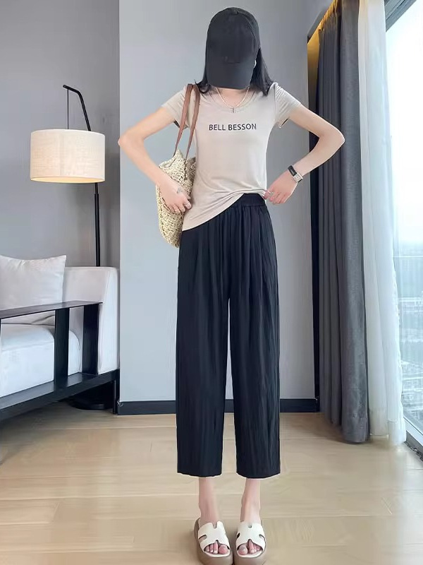 アイスシルクハーレムパンツ レディース 夏 薄手 ハイウエスト ゆったり 痩身 ブラック 速乾 カジュアル スポーツ 9点ミルクキャロット|undefined