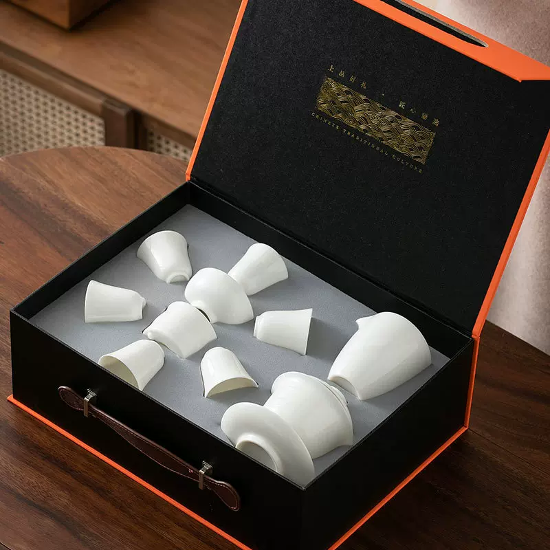 茶具套装羊脂玉白瓷功夫盖碗茶杯陶瓷礼品家用办公泡茶壶厂家直销