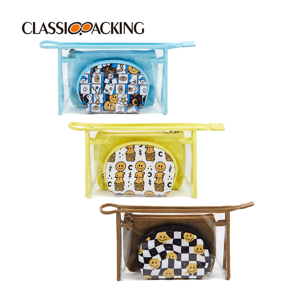 Bolsa de almacenamiento al por mayor de fábrica de tres piezas portátil lindo grande tamaño pequeño bolso de la madre y el niño bolso cosmético multifuncional monedero