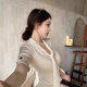 Korean Style Short-sleeved Shoulder Knitted T-shirt Women's Summer Slim-fit Slimming Elegant Light Mature Niche apricot Top