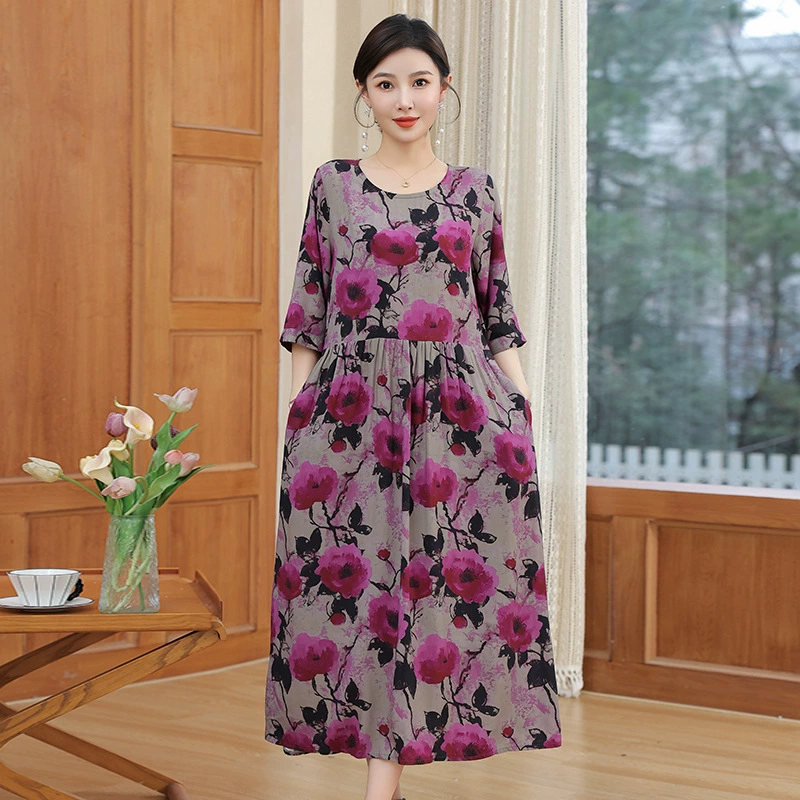 Мама платье из хлопкового шелка Летнее платье из хлопкового шелка с рукавами