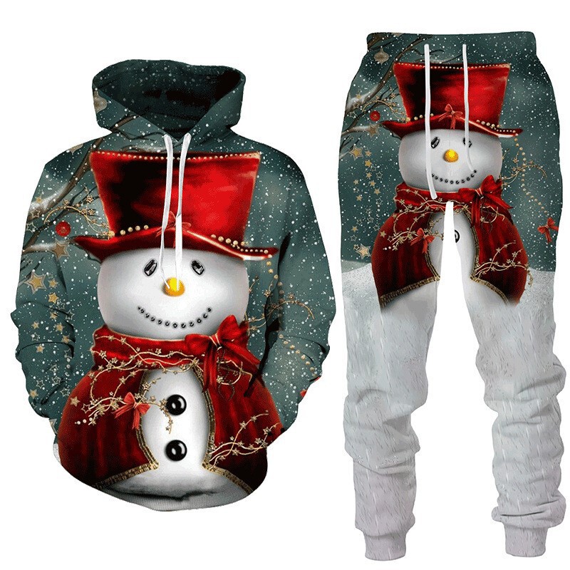Christmas New European and American Foreign Trade Adult suit 3D Snowman Printing Hat Pullover Men's Party Fashion Sweat Christmas New European and American Foreign Trade Adult suit 3D Snowman Printing Hat Pullover Men's Party Fashion Sweat