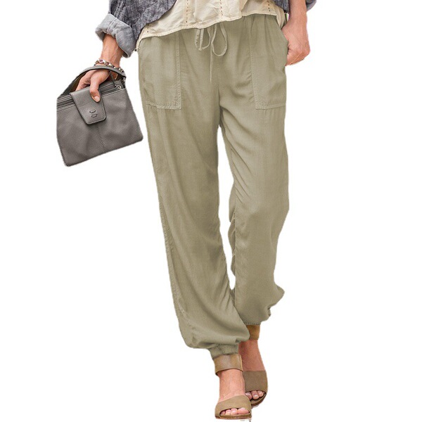 summer solid color elastic trousers