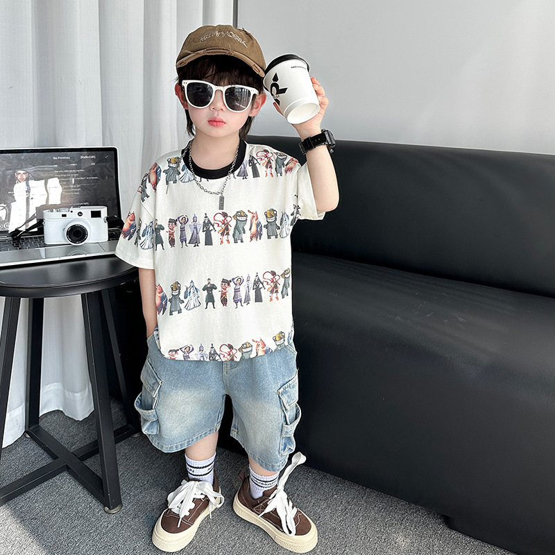 7272 Nezha ropa traje de verano para niños 2025 nuevo traje de dos piezas de moda de manga corta para niños