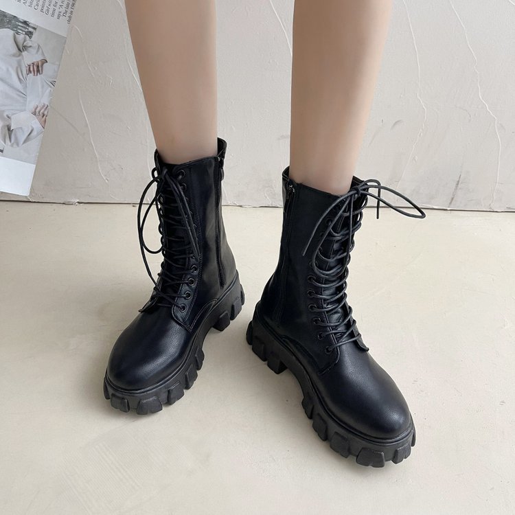 英伦风增高马丁靴高帮2025秋季小个子厚底单靴外贸白色中筒女靴子