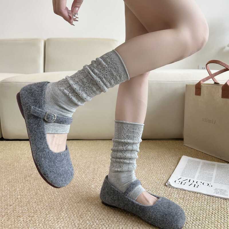 Sock Slouch Socks for Women Miu Style Footed Leg Warmers Gray Calf Socks Hollow Dark Pattern Long Socks Korean Simple Style Sock Slouch Socks for Women Miu Style Footed Leg Warmers Gray Calf Socks Hollow Dark Pattern Long Socks Korean Simple Style
