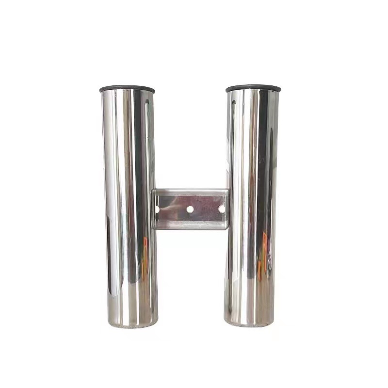 不锈钢两联筒鱼竿支架 带内管鱼竿架 船用游艇配件