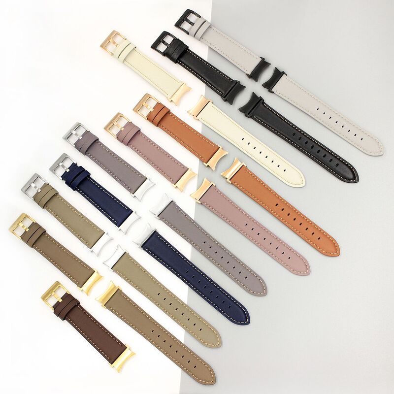 Suitable for Samsung Watch Strap Galaxy Watch4/Watch5/6 Generation First Layer Cowhide Pointed Tail Genuine Leather Wristband Wholesale
