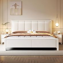 软包床白色奶油风现代简约主卧室1.8米双人床1.5米竖条纹储物婚床