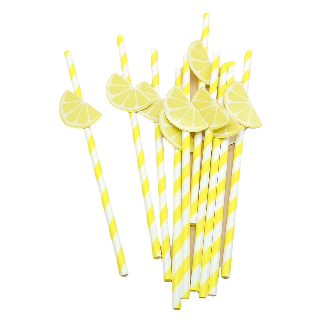 Paja de papel degradable desechable fruta creativa paja de limón decoración para hornear pastel plug-in leche té paja