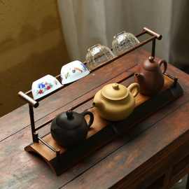 仿古原竹杯架碳化款双层茶杯架紫砂瓷器茶具收纳架沥水杯架批发
