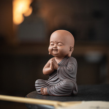 陶瓷可爱小和尚茶宠摆件紫砂佛系人物小沙弥禅意茶道茶玩茶桌装饰