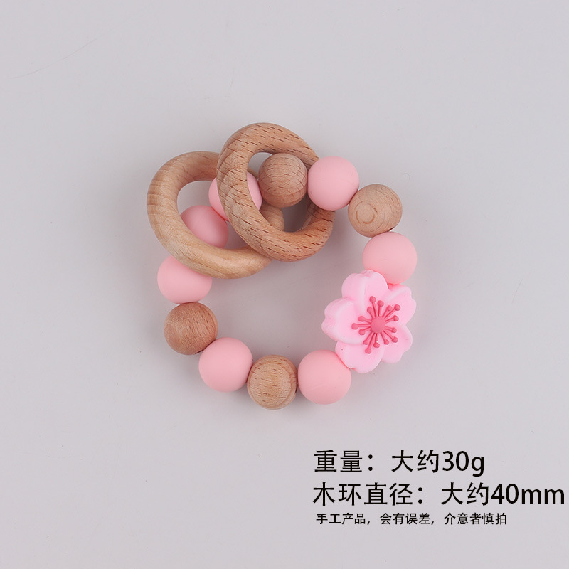 Temu Shein pulsera de mordedor de madera de haya para recién nacidos transfronterizos de grado alimenticio de silicona ecológica flor molar juguete