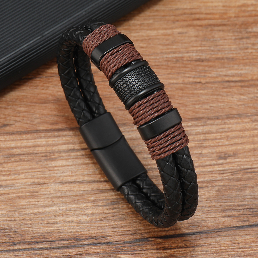 31g Weight Alloy Pendant Material Bracelets Classification Leather Rope Chain Material 1 Piece Quantity Holiday, Daily, Street Occasion Pu Leather, Alloy Material Geometric Pattern Men's Gender Hip-Hop Style Hip-Hop Geometric Pu Leather Alloy Men's Bracelets Men Cord & Leather Bracelets 6