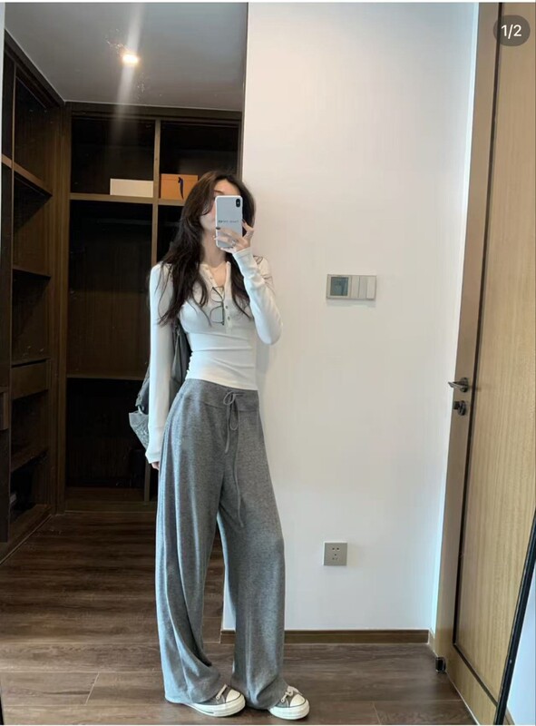 Al Summer Casual Lazy Drape Pants Loose Knit Drapey Slimming Floor-Length Lazy Casual Pants Wide-Leg Straight Pants