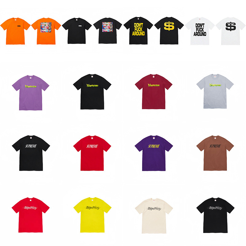 Heavyweight Cross-Border American Fashion Supreme Letter Print T-Shirt Box Round Neck Short Sleeve Unisex Loose Casual T-Shirt for Men and Women Heavyweight Cross-Border American Fashion Supreme Letter Print T-Shirt Box Round Neck Short Sleeve Unisex Loose Casual T-Shirt for Men and Women