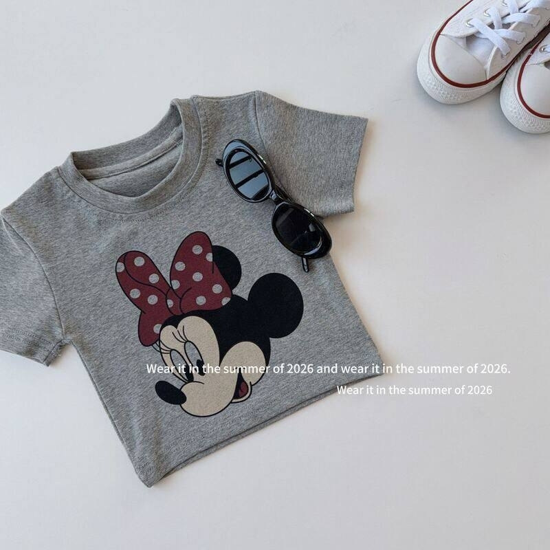 Girls' Korean-style cartoon print short-sleeve T-shirt set, girls' short-sleeve top with polka dot lace skirt two-piece set Girls' Korean-style cartoon print short-sleeve T-shirt set, girls' short-sleeve top with polka dot lace skirt two-piece set