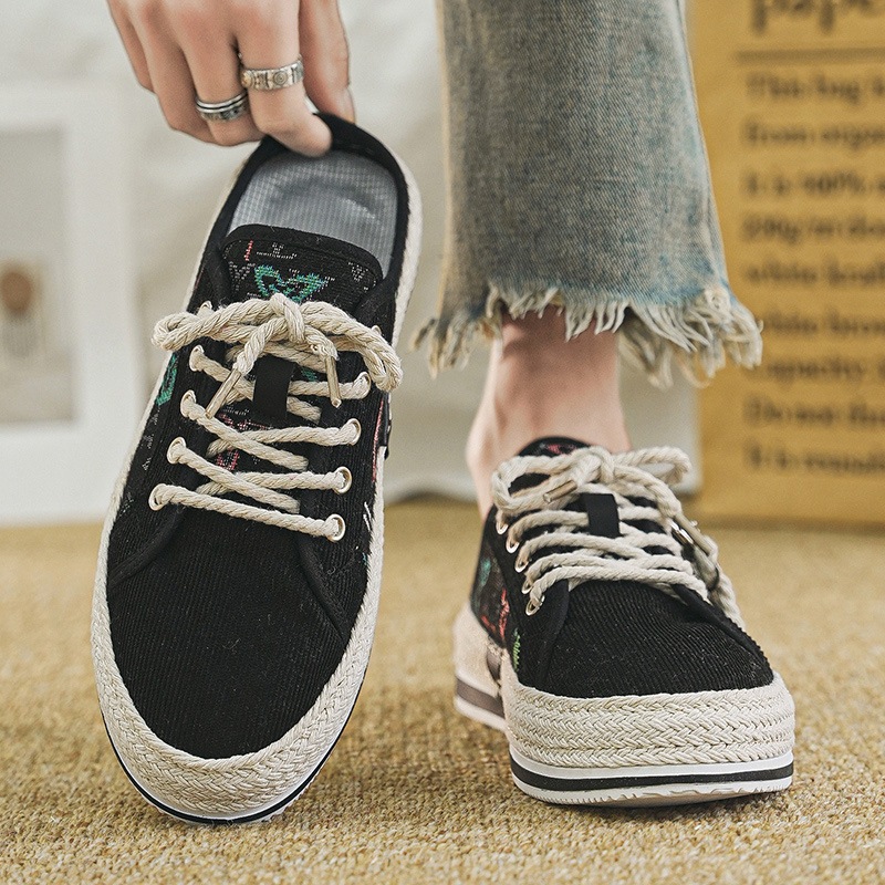 Scarpe da pescatore casual da uomo, alla moda, estive, in paglia intrecciata, con un piede solo, pigre, nuovo articolo 2024_voghion.com