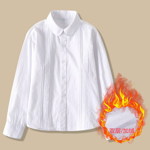 Pure Cotton White Blouse for Girls Spring and Autumn Season Student Performance School Uniform Children's White Long Sleeve Thin Blouse Class Uniform