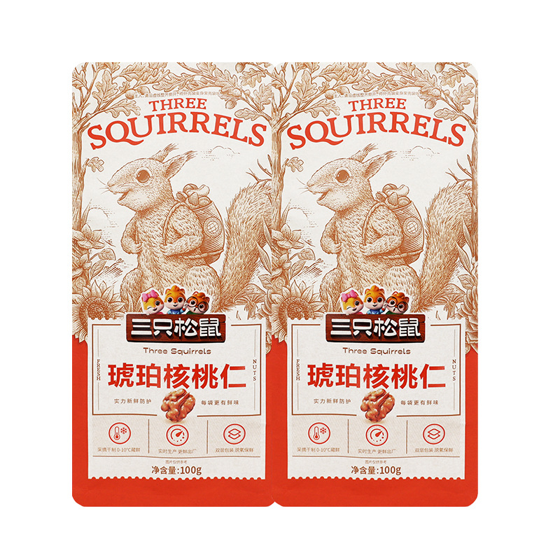 三只松鼠琥珀核桃仁100g袋装即食蜂蜜味零食坚果即食包邮