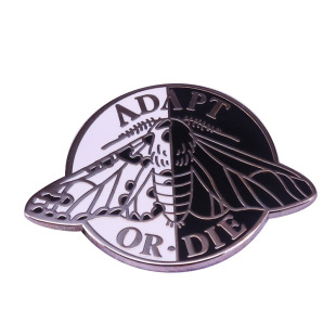 Adaptation or death black and white moth brooch Darwin evolution badge