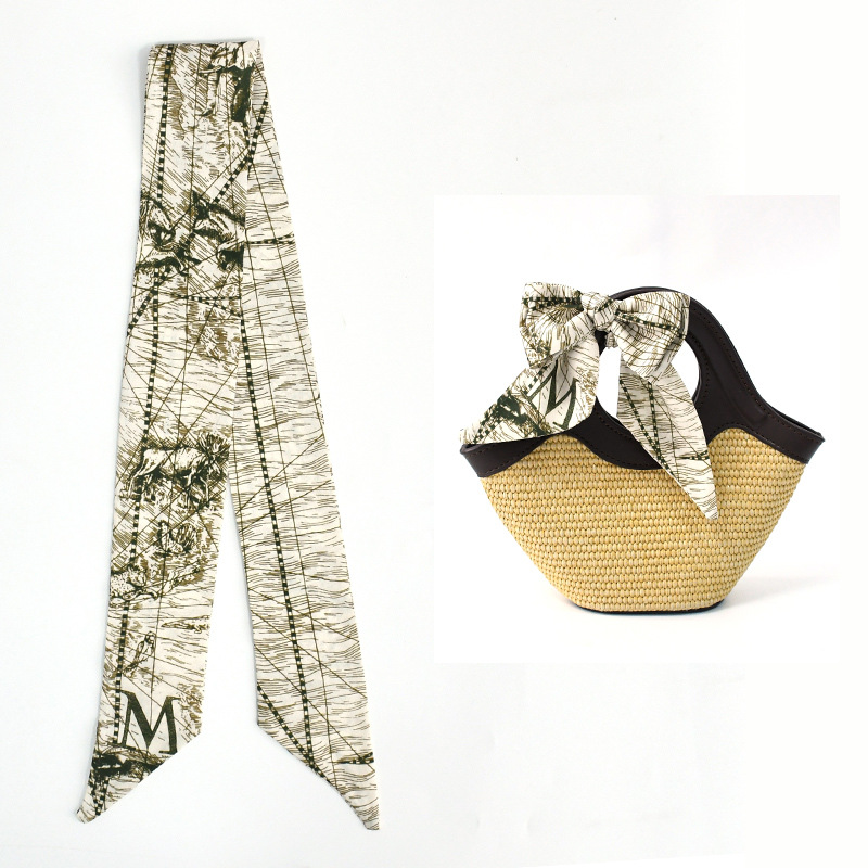 Primavera y verano de moda casual bolsa de decoración bufandas flores de seda de alta calidad 24 letras largas tiras multipropósito