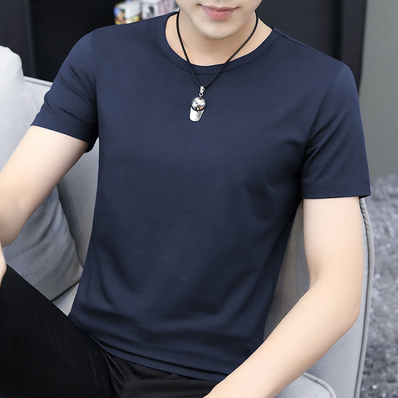 Camiseta de manga corta para hombre con cuello en V verano estilo coreano SLIM-Fit camisa blanca de fondo camiseta de media manga de cuello de pollo versátil para hombre