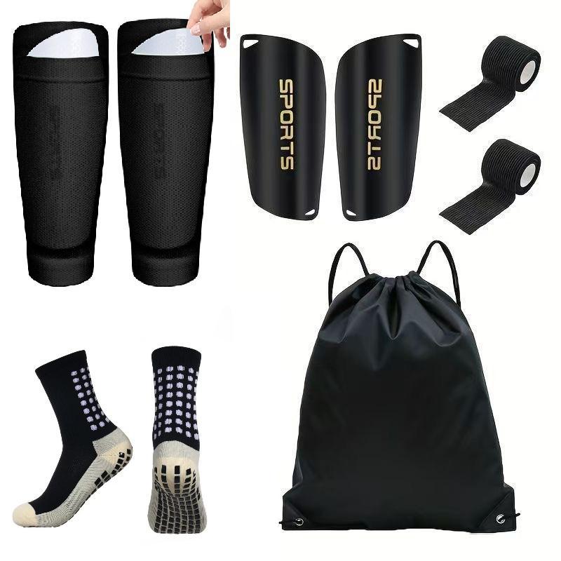 Full set of football shin guards with sock inserts, adult anti-slip professional towel-soled thickened socks, children's