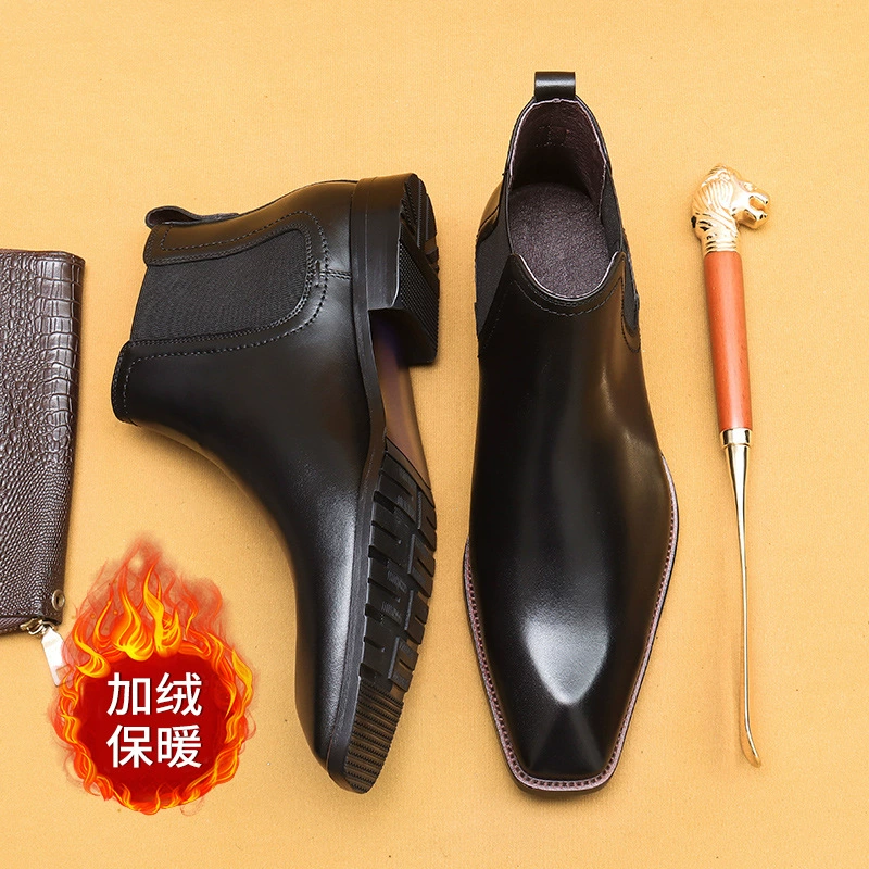 [Vip исключительно] зимой плюшевые сапоги челси мужские кожаные туфли в британском стиле