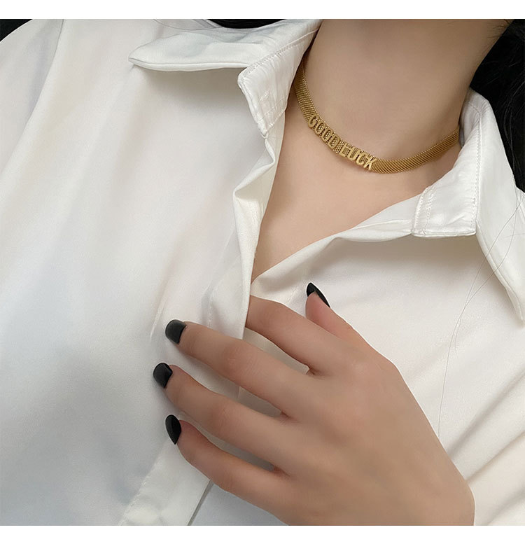 15g Weight Vacuum Plating Gold Plating Process Vacuum Plating Real Gold Plated 18K Gold Gold Plating Silver Plated Letter 304 Stainless Steel Fashion Waterproof Non Tarnish Titanium Steel Choker