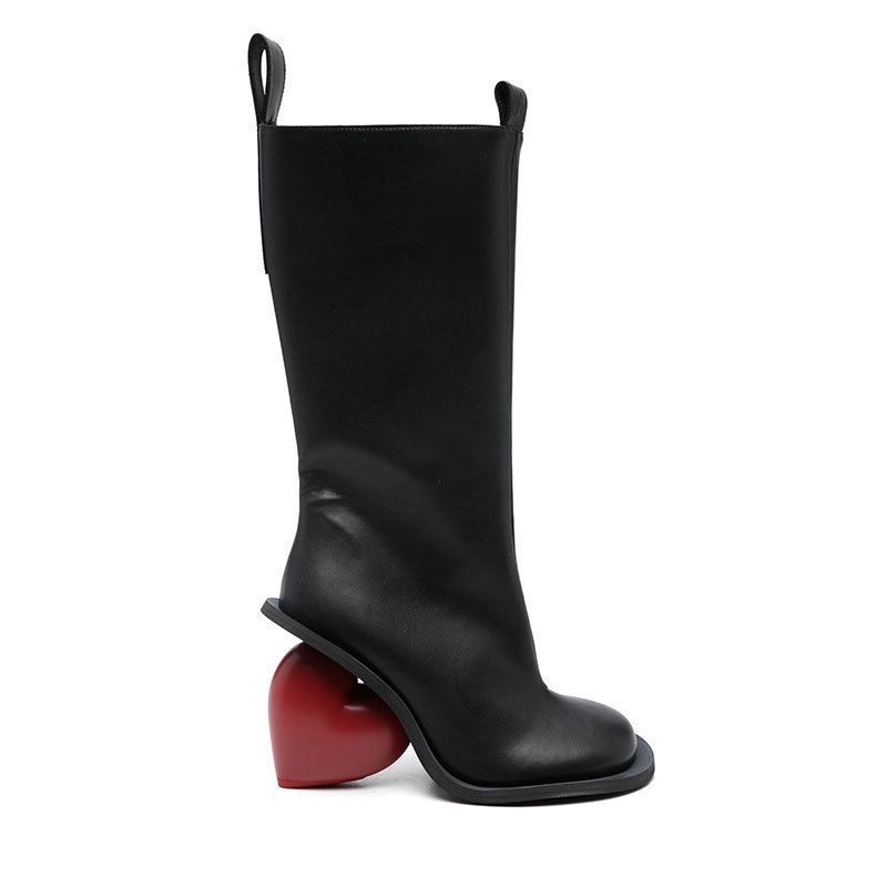 European and American foreign trade retro new sexy temperament round head peach heart heel side zipper but knee high boots plus size fashion boots