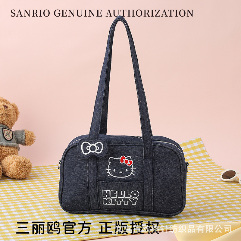 三丽鸥正版授权凯蒂猫牛仔单肩保龄球包秋季新款工厂直销刺绣手提|undefined