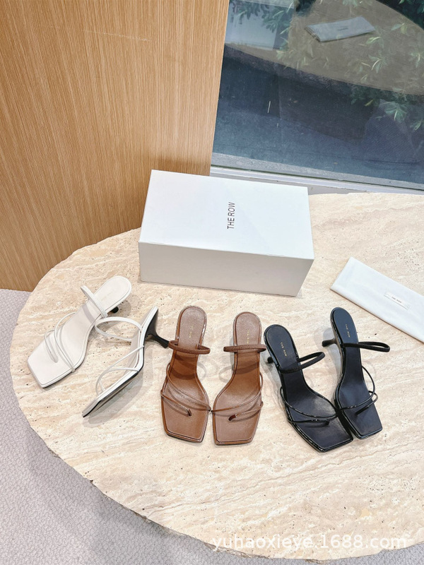 The New Genuine Leather Retro Square-Toed Open-Toe Thin Strap High-Heeled Sandals Fashion High-Heeled Mules Pure Original