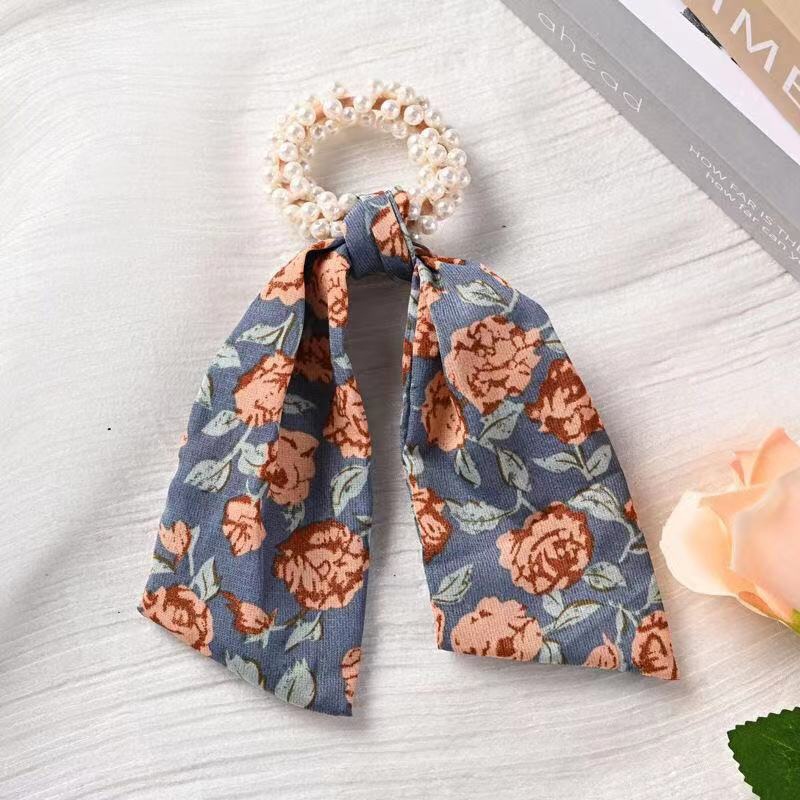 De las mujeres de estilo coreano arco floral cuerda del pelo de la vendimia cinta de perlas banda de pelo Mori headwear lazo del pelo banda de goma de las mujeres